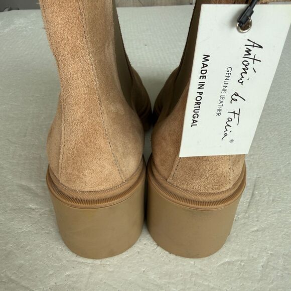 Size 8 - ANTONIO DE FARIA Portugal Tara Lug Sole Heel Chelsea Boots Beige Suede - Picture 7 of 10